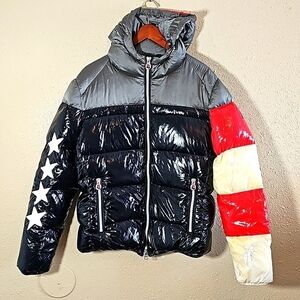 INVICTA USA Flag Glossy Nylon Down Jacket  In Multicolor.